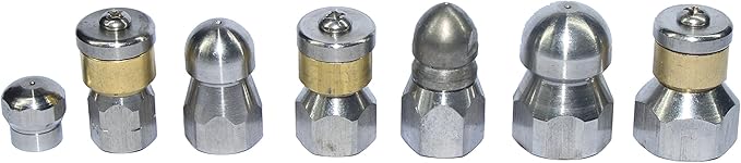 XZT-7Pack 4000psi Sewer Jetter Nozzle Kit,Rotating Button Nose,Pressure Washer Drain Jetter Hose Nozzle