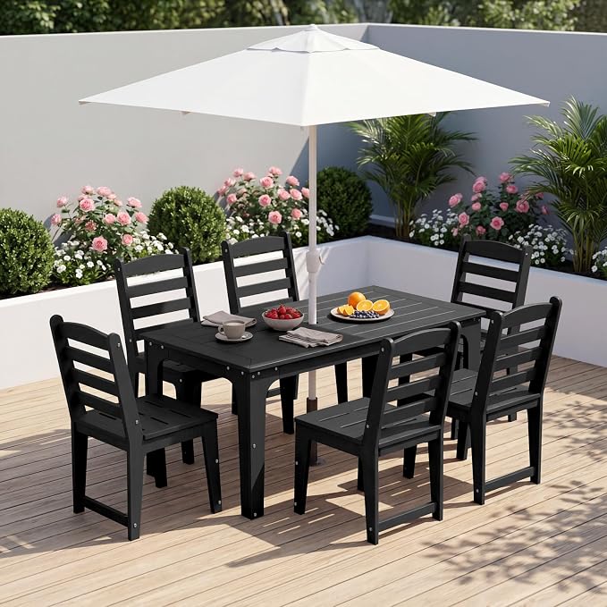 HDPE Outdoor Patio Dining Chair All Weather Resistant Set of 2, Black | Slatted Back Dining Armless Chair, Weatherproof Outdoor Side Chair Patio Furniture for Poolside Garden Backyard Deck Indoor