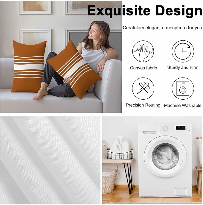 Burnt Orange White Stripe Outdoor Pillow Covers 20x12 Inch Lumbar Pillow Covers Set of 2 Waterproof Decorative Throw Pillow Cases Modern Rustic Vertical Striped Cushion Covers for Patio Furniture