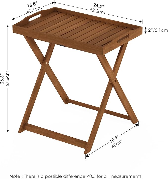 Furinno TIOMAN Patio Table, Outdoor Side Table, Tray Table, Coffee Table, for Patio, Garden, Porch, Light Wood