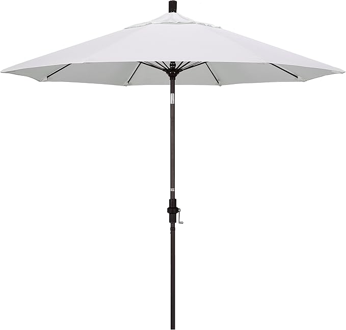 California Umbrella 9' Round Aluminum Pole Fiberglass Rib Market Umbrella, Crank Lift, Collar Tilt, Bronze Pole