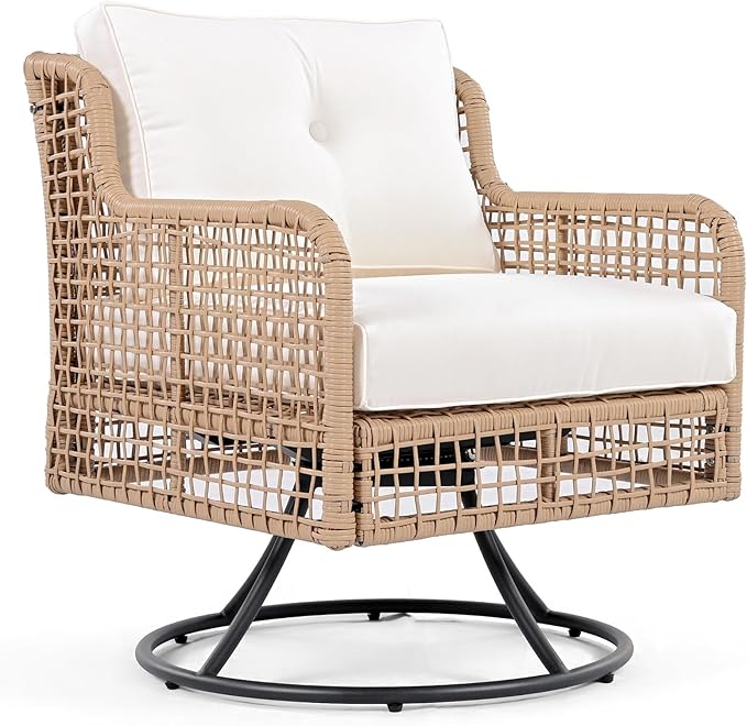 Patio Furniture Set with Swivel Chairs, 4 Pieces Outdoor Rattan Woven Sectional Sofa Patio Conversation Set for 5-Person, for Poolside Backyard Deck, Beige