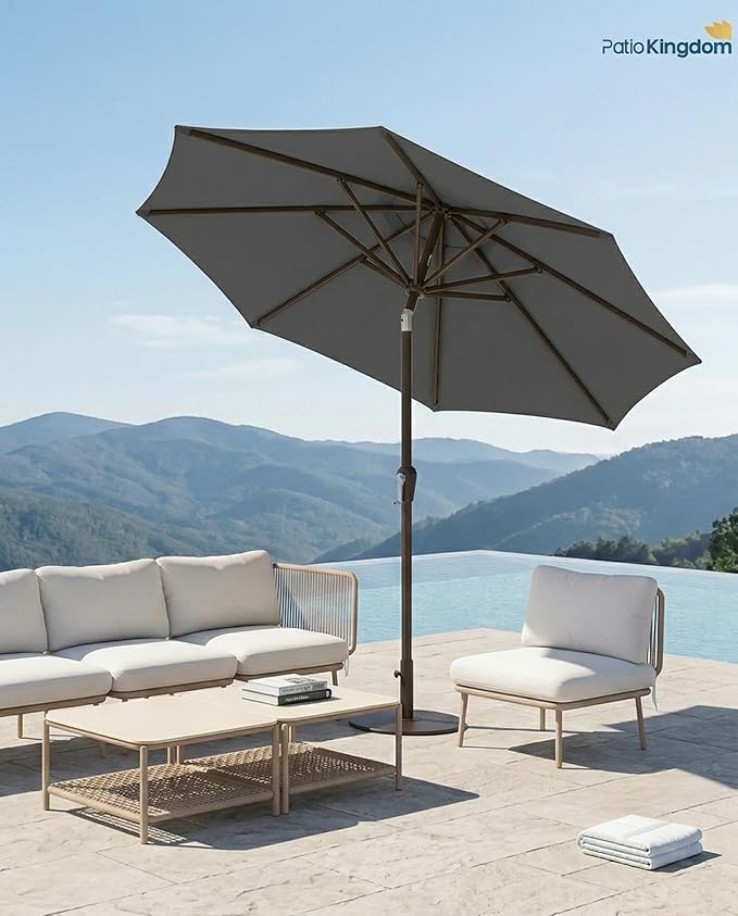 PatioKingdom Auto-Tilt 9FT Patio Umbrella Outdoor with 8 Sturdy Fiberglass Ribs,Market Table Umbrella for Pool,Backyard,Deck and Garden
