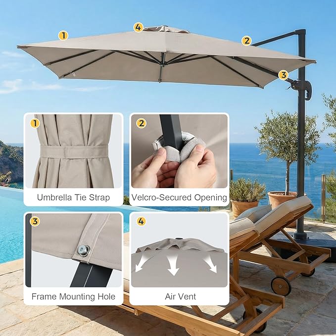 COWVIE Umbrella Canopy Replacement for 8 Ribs Patio Umbrella, Outdoor Table Parasol Replacement for Yard, Canopy Only