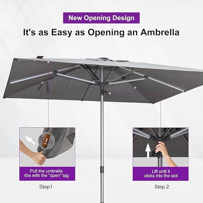PURPLE LEAF 10 X 10 FT Semi-Auto Outdoor Patio Umbrella Market Table Sun Umbrellas with 8 Aluminum Sturdy Ribs for Backyard Deck Garden Pool (Silver Pole Gray Canopy)
