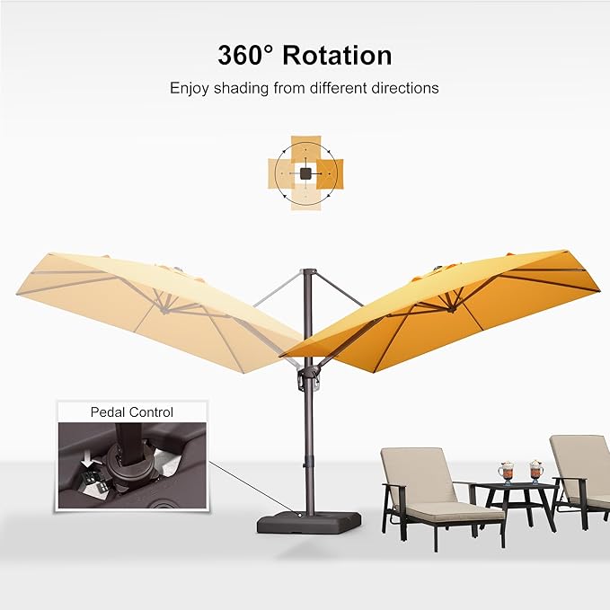PURPLE LEAF 9' X 9' Patio Umbrella Antique Bronze Square Cantilever Umbrella Outdoor with 360° Rotation and Aluminum Offset Hanging for Pool Deck Garden Backyard, Yellow