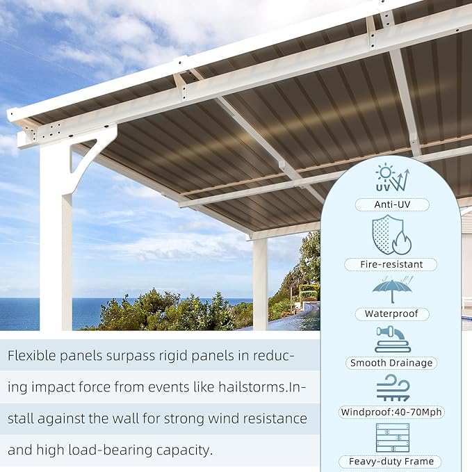 AECOJOY 14' x 8' White Gazebo Outdoor Pergola for Patio, Hard Top Lean to 8x14 Gazebo Shelter Pergolas and Gazebos Clearance with Patio Roof, Large Wall-Mounted Heavy Duty Awnings for Backyard