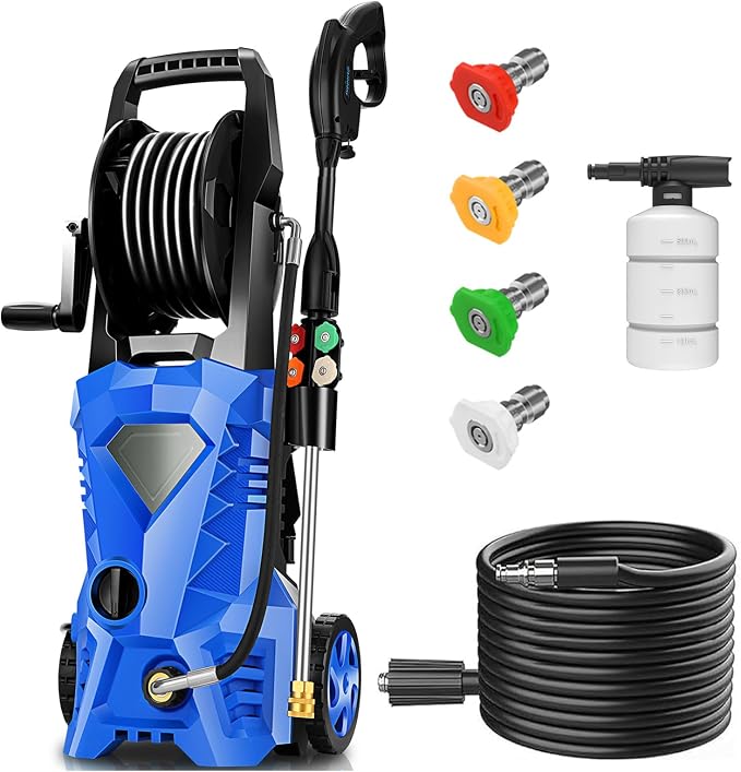 Electric Pressure Washer 5000 PSI Portable Power Washer with 33FT Hose, 4 Nozzle Set for Home/Cars/Fences/Windows, Blue