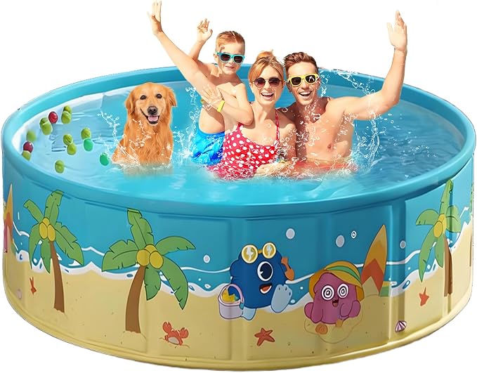 Foldable Swimming Pool for Kids 78.7"x17.7" Hard Plastic Portable Dog Pool Anti-Slip Collapsible Large Kiddie Pool Indoor Outdoor Backyard (JellieMons 79'')