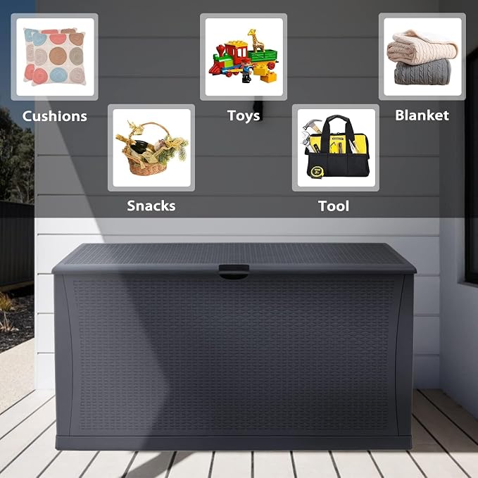 Crownland 120 Gallon Outdoor Patio Storage Deck Box Backyard Resin Container Weatherproof Box Patio Garden Furniture Storage Boxes All Weather Using,Gray, Grey