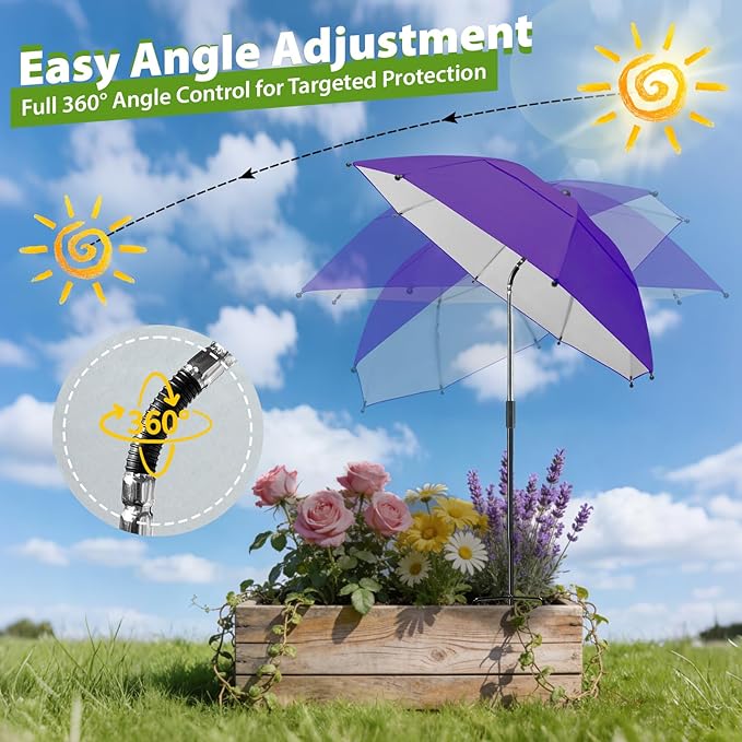 Plant Umbrellas, 5Pack 360°Adjustable Garden Umbrella for Outdoor Plants,24” Large Sun Shade for Garden Beds Potted Plants, 47.8" High Plant Shade Cover Umbrellas for Sun-Sensitive Plants