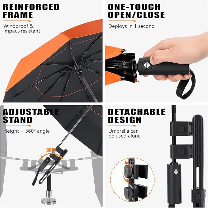 ANGAR HVAC Umbrella with Magnetic Base, Max 750-LB Holding Force, 54" Folding Magnetic Umbrella with Clamp Adjustable, Flame-Resistant & UV-Resistant Heavy Duty for Outdoor Work Activities