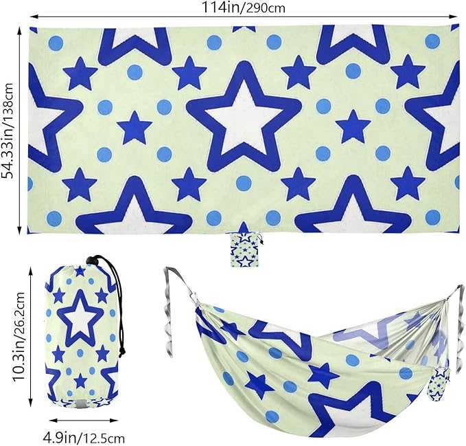 Blue Stars Dot Yellow 330lb Capacity Camping Hammocks with Tree Straps Rope Hammock for Outside Beach Patio Garden Silla hamacas para adultos