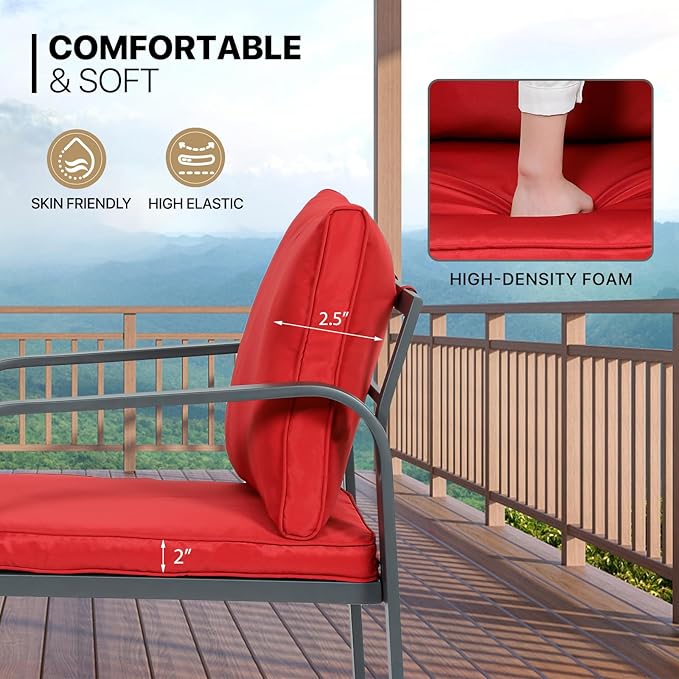MoNiBloom 4 Pieces Outdoor Patio Furniture, All Weather Conversation Set with Tempered Glass Coffee Table for Garden Backyard Porch Balcony Poolside Deck Lawn, Loveseat Couch and Chairs with Cushions