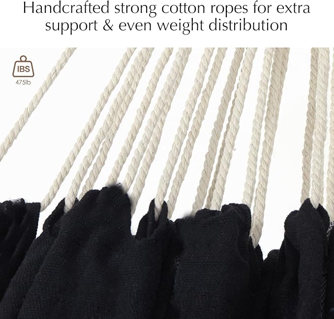 PNAEUT Double Hammocks for Outside, Replacement 2 Person Outdoor Tree Hammock for Indoor Patio Porch Garden (Tassel Black, Medium)