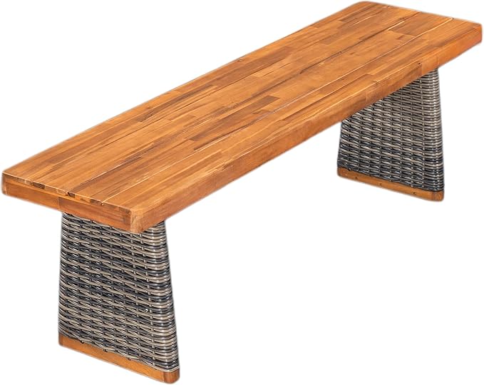 Christopher Knight Home Xavi Patio Acacia Wood Dining Set, Outdoor Side Table and Chairs Set with Slatted Panel Design and Handwoven Rattan Legs, Outdoor Furniture Set for Garden, 2 pcs, Grey + Teak