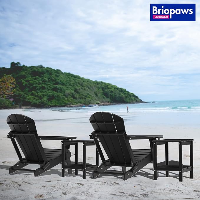 BRIOPAWS Outdoor-Side-Tables | Set of 2 | Small | HDPE Plastic | Patio End-Table | 2-Shelf Adirondack Outside Tables | All Weather | for Poolside Front Porch Indoor Living Room | 14" x 13" | Black
