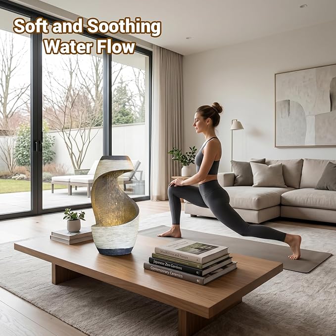 Sunlinua Modern Tabletop Water Fountain Indoor Water Fountains Desktop Waterfall with DIY Decoration for Meditation Desk Home Office Decor