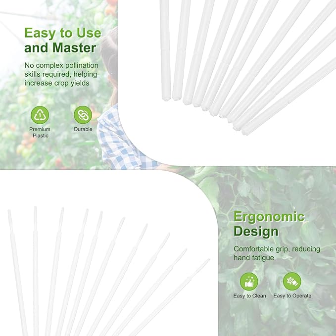 M METERXITY 20-Pack Pollinator Brush, 0.08inch/2mm Plastic Vegetable Pollinator Pen Manual Pollination Tool for Gardening/Greenhouse/Hydroponic Plants/Flower [White]
