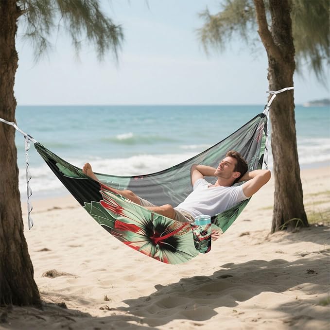 Vintage Red and Green Flowers 330lb Capacity Hammocks with Portabl Carry Bag Tree Hammock for Indoor Outdoor Patio hamacas para adultos