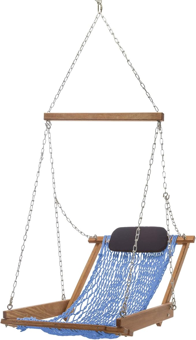 Nags Head Hammocks Cumaru Hanging Hammock Chair – Coastal Blue DuraCord Rope, Double-Latch Weave, 250 lb Capacity, Rust-Resistant Hardware, Handcrafted in The USA