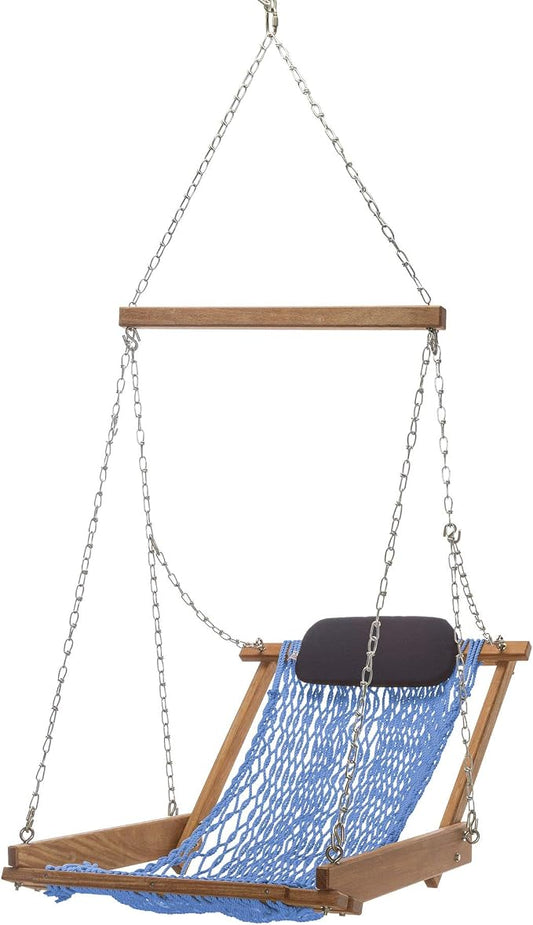Nags Head Hammocks Cumaru Hanging Hammock Chair – Coastal Blue DuraCord Rope, Double-Latch Weave, 250 lb Capacity, Rust-Resistant Hardware, Handcrafted in The USA