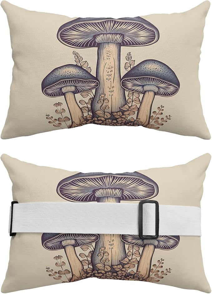 Outdoor Pillows Covers with Inserts Wild Plants Vintage Blue Mushroom Leaves Waterproof Recliner Pillow with Adjustable Strap Throw Pillows for Patio Furniture Pool Lounge Chair, 11x16 inch, 1PCS
