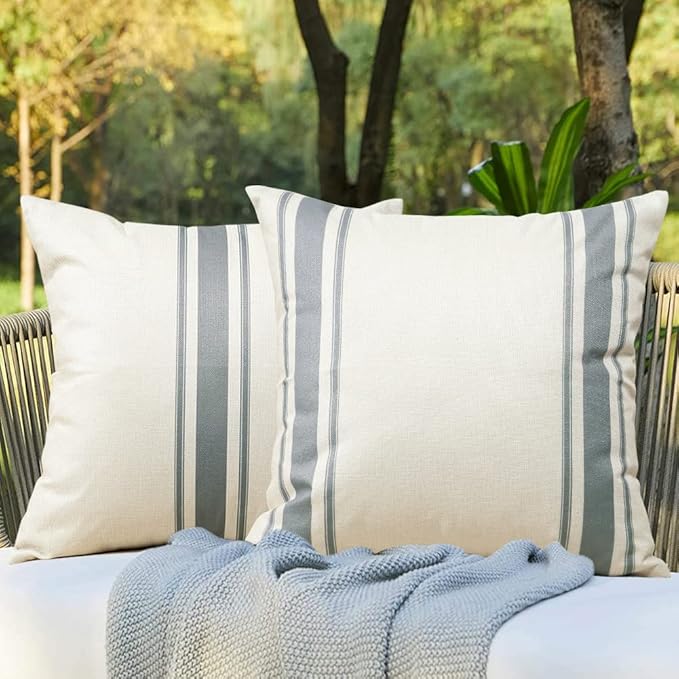 OTOSTAR Set of 2 Outdoor Pillow Covers 18x18 Inch Waterproof Decorative Throw Pillow Covers Geometry Pillowcases Square Cushion Case Garden Pillows Shell for Couch Patio Furniture Tent Balcony (Grey)
