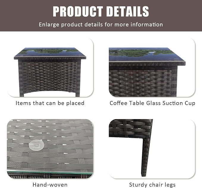Wicker Rattan Side Table,Outdoor Patio Wicker Table,Modern Patio End Side Table with Glass Countertop and Storage Space,for Garden Balcony Porch