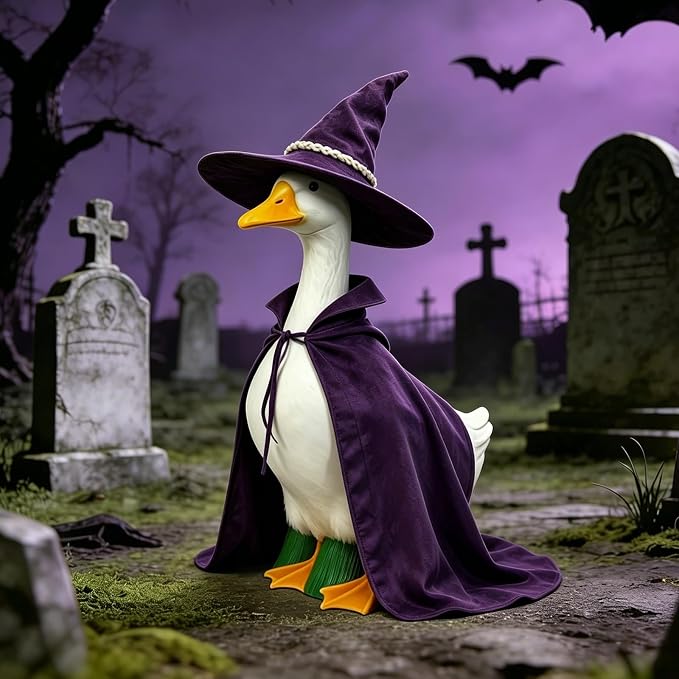 Mtsebmves Pumpkin Wizard Porch Goose Outfit Witch Geese Costume 23-Inch Porch Goose Dress for Yard Lawn Outdoor Garden Patio