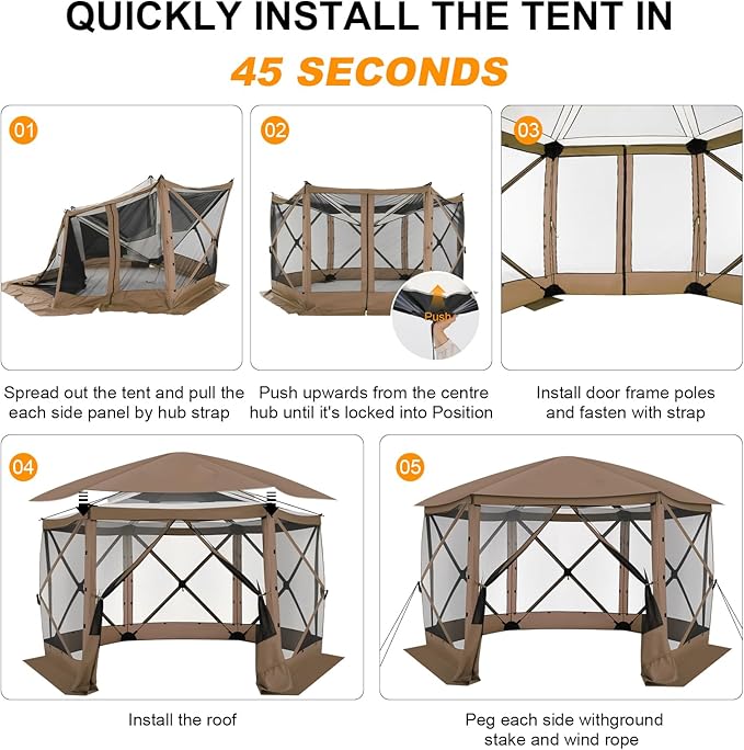 COBIZI 12x12 FT Pop Up Canopy Stargazing Tent, Gazebos On Clearance with Removable Roof, Screened in Gazebo, Screen Tents Portable carpas para Patio for Outdoor Camping,Backyard, Garden, Brown(Pro)