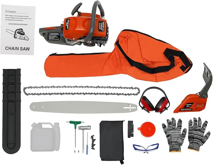 Gas Chainsaw, 60CC 2-Stroke Gasoline Powered Chainsaw, 22 Inch Handheld Cordless Petrol Chain Saws, Single Cylinder Gas Powered Chainsaw Air-Cooled with Self-Reset Pull Start for Garden, Forest