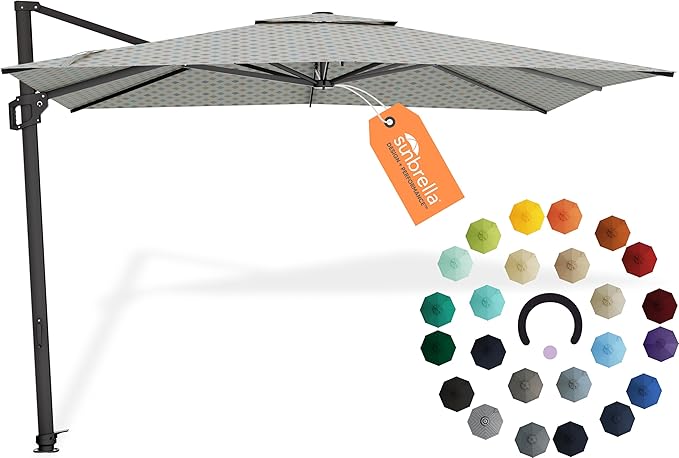 Midtown Umbrellas The Grande Square 9 x 9 FT Outdoor Cantilever Patio Umbrella w/Sunbrella Infused Gem Acrylic Fabric - 8 Rib Aluminum Frame Offset w/Tilt & 360° Rotate Pedal System - Black Frame