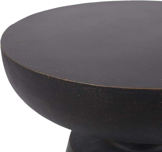 Outdoor Side Table Round Hourglass Side Table Patio Faux Stone End Table, Concrete Tables, Garden Stool Plant Stand for Porch, Backyard, Black & Copper