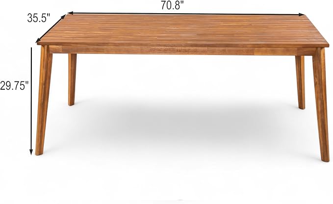 Christopher Knight Home Alina 70.8" Farmhouse Patio Acacia Wood Dining Table, Indoor and Outdoor Dining Room Table for 4-6 People, Rectangular Outdoor Furniture for Backyard/Garden, Natural