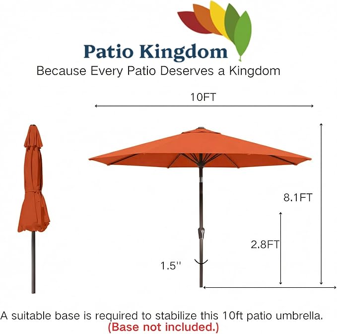 10FT Patio Umbrella Outdoor Market Umbrella with Crank and Tilt, 8 Flexible Fiberglass Ribs, UV-Resistant Waterproof Canopy for Patio, Deck, Garden, Backyard, Terracotta