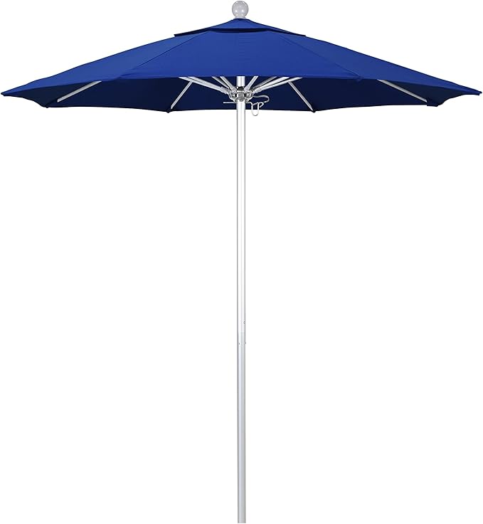 California Umbrella 7.5' Rd. Venture Series Contract Grade Patio Umbrella, Push Open Pin Stop, Silver Finish, Solution Dyed Pacific Blue