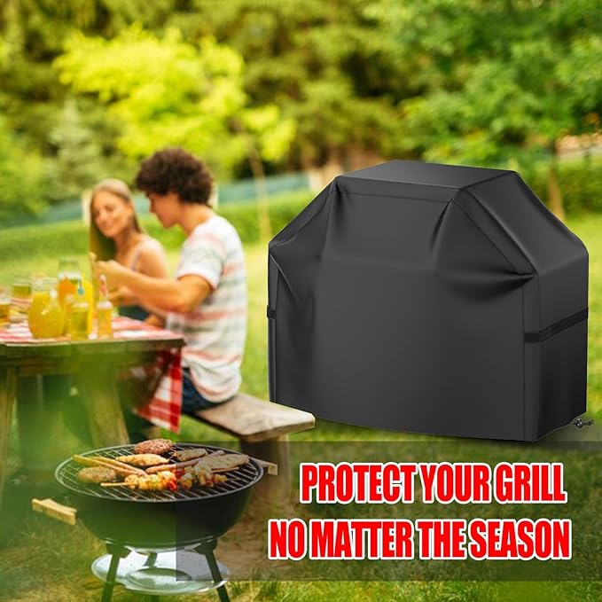 BBQ Grill Cover, Waterproof, Weather Resistant, Rip-Proof, Anti-UV, Fade Resistant, with Hook-and-Loop Straps, Gas Grill Cover for Most Grills, 55 inch, Black