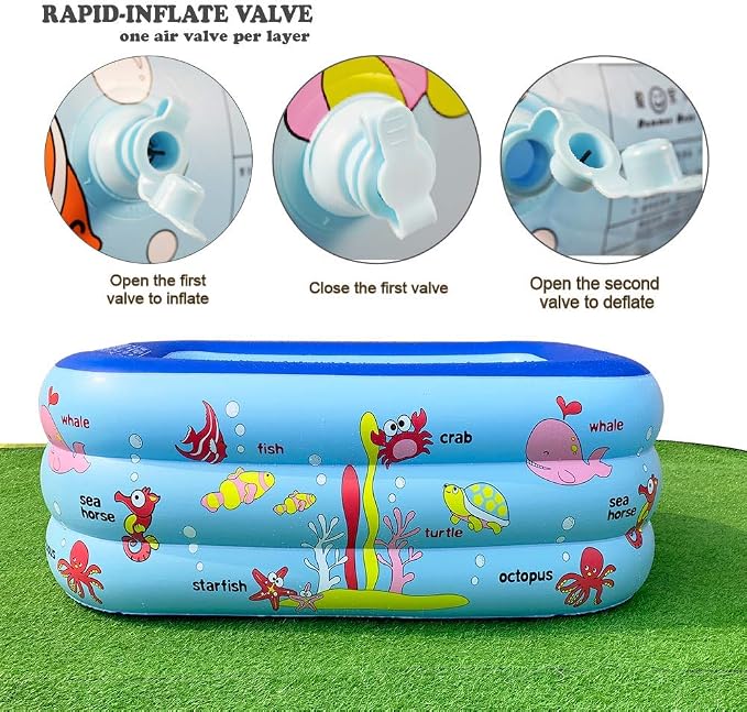 Inflatable Kiddie Pool, 51" x 33" x 21" Higher Kids Swimming Pool for Indoor or Outdoor, Ocean World Inflatable Bathtub with Inflatable Soft Floor, Ball Pit Pool