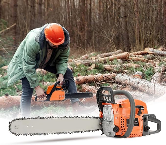 58CC Gas Chainsaw,20 Inch Gasoline Chain Saw Handheld Wood Cutting Chainsaw Power Tool Logging Machine for Forest Cutting Logging Tree Wood Cutting Trimming for Lawn Garden Care 20Inch (Orange2)