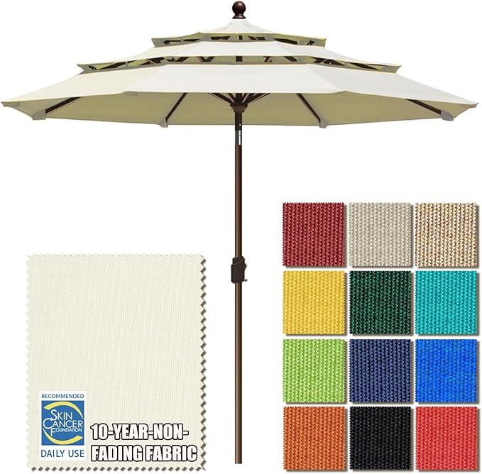EliteShade USA 10-Year-Non-Fading 9ft 3-Tier Market Patio Umbrella, Commercial Grade Outdoor Table Umbrella with Crank Open, Windproof & UPF 50+ UV Protection, Heavy Duty Ventilation for Garden, Deck, Pool, Backyard, Beach & Bistro, Natural