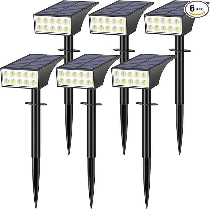 WENATY Solar Spot Lights Outdoor, Solar Lights Outdoor Waterproof IP65, 4 Brightness Modes Dusk to Dawn Landscape Spotlights for Yard Garden Pathway Porch Tree House Decoration, Cool White, 6 Pack