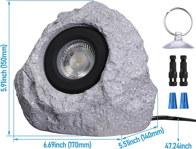 LEONLITE 5CCT LED Rock Lights Outdoor, 5W Low Voltage Landscape Spot Light for Garden, Yard, Decorative Stone Light, 12-24V AC/DC, CRI90, 200lm, IP65 Waterproof, Triangle, Light Gray, Pack of 2