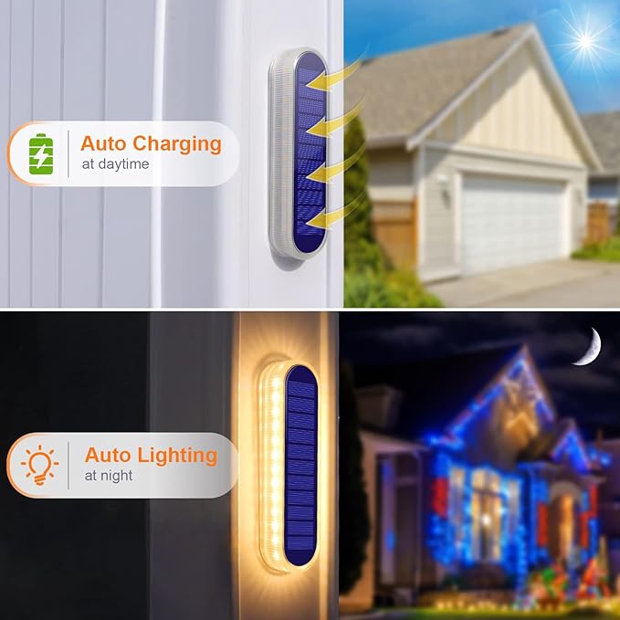YiLaie Solar Stair Lights Outdoor Waterproof, Stick on Solar Strip Lights Auto ON/Off, Small Step for Outside Dock Driveway Mailbox Deck Solar Powered Warm White (6 Pack)