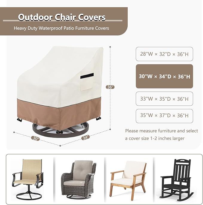 Outdoor Chair Covers Heavy Duty Waterproof Patio Furniture Covers, 30" W x 34" D x 36" H Outdoor Furniture Cover 2 Pack (Beige & Brown)