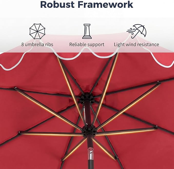 Happygrill 10 FT Patio Umbrella with Weighted Base Included, Outdoor Market Umbrella w/Push Button Tilt & Crank, 8 Heavy-Duty Metal Ribs, Air Vent, Sunshade Canopy for Garden Deck Pool Backyard (Wine)