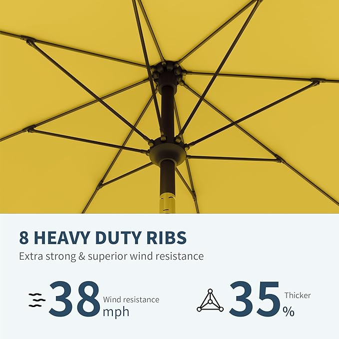 PatioKingdom Auto-Tilt 9FT Patio Umbrella Outdoor with 8 Sturdy Fiberglass Ribs,Market Table Umbrella for Pool,Backyard,Deck and Garden(Yellow)