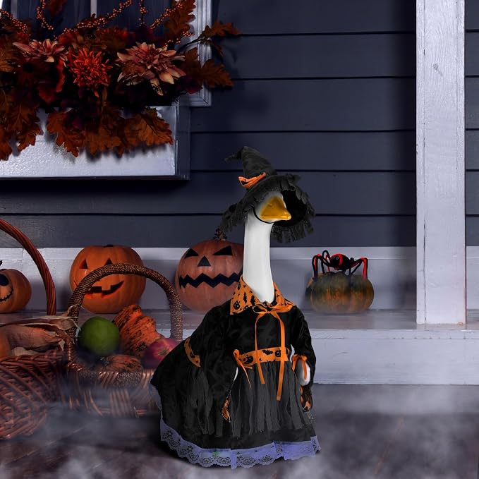 Suzile Wizard Porch Goose Outfit Witch Party Geese Costume for 23" High Cement or Plastic Goose Clothes for Yard Lawn Outdoor Garden Patio Duck Statue Dresses Magical Wizard Holiday Party Decor