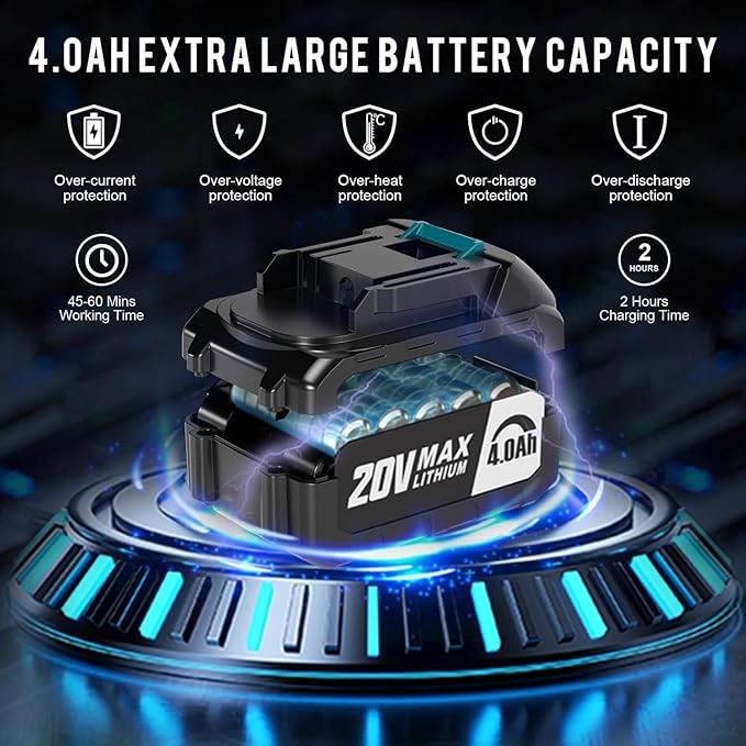 12 Inch Brushless Electric Chainsaw Cordless, 20V 2 Batteries Chain Saw 4000mAh Operated 1100w Upgraded Portable Compact Chainsaw Handheld for Wood Cutting, Blue