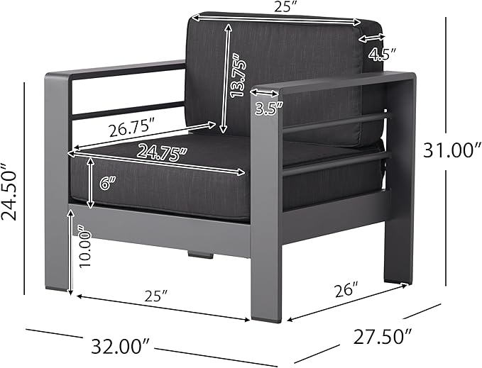 Christopher Knight Home Cape Coral Outdoor Grey Aluminum 4 Piece Sofa Conversation Set with Water Resistant Cushions